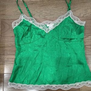 Green Lace Trim Camisole Top
